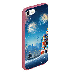 Чехол iPhone 7/8 матовый Новогодняя Москва, цвет: 3D-малиновый — фото 2