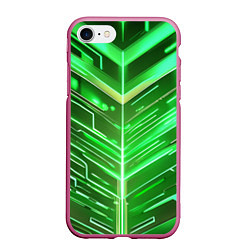 Чехол iPhone 7/8 матовый Зелёные неон полосы киберпанк, цвет: 3D-малиновый