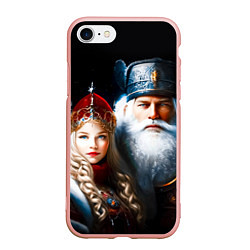 Чехол iPhone 7/8 матовый Дед Мороз и Снегурочка в русских нарядах, цвет: 3D-светло-розовый