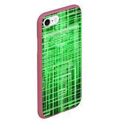 Чехол iPhone 7/8 матовый Зелёные неоновые полосы киберпанк, цвет: 3D-малиновый — фото 2