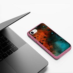 Чехол iPhone 7/8 матовый Акварельные брызги в оранжевом, цвет: 3D-малиновый — фото 2