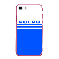 Чехол iPhone 7/8 матовый Вольво - две синии полосы, цвет: 3D-малиновый
