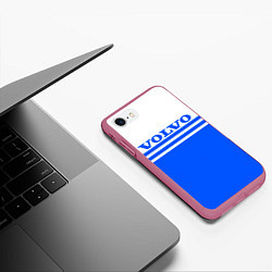 Чехол iPhone 7/8 матовый Вольво - две синии полосы, цвет: 3D-малиновый — фото 2