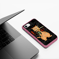 Чехол iPhone 7/8 матовый Кот самурай якудза с карпами, цвет: 3D-малиновый — фото 2