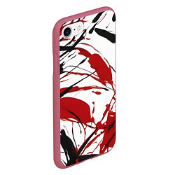 Чехол iPhone 7/8 матовый Чёрные и красные брызги на белом фоне, цвет: 3D-малиновый — фото 2