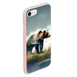 Чехол iPhone 7/8 матовый Минималистичный пейзаж с медведем акварель, цвет: 3D-светло-розовый — фото 2