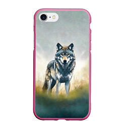 Чехол iPhone 7/8 матовый Минималистичный пейзаж с волком акварель