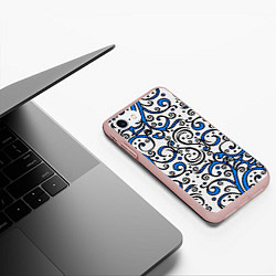 Чехол iPhone 7/8 матовый Синие кружевные узоры, цвет: 3D-светло-розовый — фото 2