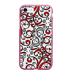 Чехол iPhone 7/8 матовый Красный кружевной узор, цвет: 3D-малиновый