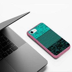 Чехол iPhone 7/8 матовый Темно бирюзовый полосатый узор, цвет: 3D-малиновый — фото 2