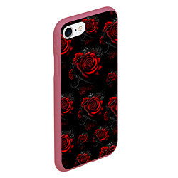 Чехол iPhone 7/8 матовый Красные розы цветы, цвет: 3D-малиновый — фото 2
