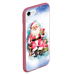 Чехол iPhone 7/8 матовый Акварельный ретро Санта Клаус, цвет: 3D-малиновый — фото 2