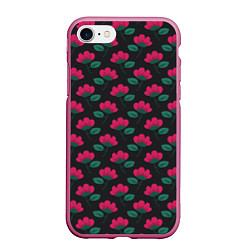 Чехол iPhone 7/8 матовый Темный паттерн с розовыми цветами, цвет: 3D-малиновый