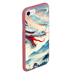 Чехол iPhone 7/8 матовый Дракон на фоне японского пейзажа, цвет: 3D-малиновый — фото 2