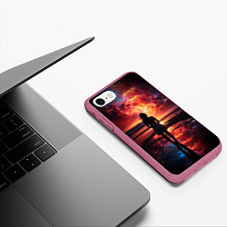 Чехол iPhone 7/8 матовый Девушка на закате - космос, цвет: 3D-малиновый — фото 2