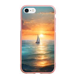 Чехол iPhone 7/8 матовый Яхта на закате солнца, цвет: 3D-светло-розовый