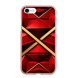 Чехол iPhone 7/8 матовый Золотые ленты на красном фоне, цвет: 3D-светло-розовый