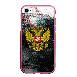 Чехол iPhone 7/8 матовый Россия герб краски глитч, цвет: 3D-малиновый