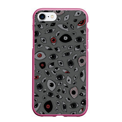 Чехол iPhone 7/8 матовый Серый цвет: глазики-косоглазики, цвет: 3D-малиновый