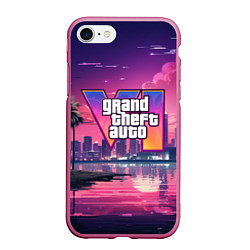 Чехол iPhone 7/8 матовый GTA 6 nigh city, цвет: 3D-малиновый