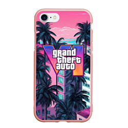 Чехол iPhone 7/8 матовый GTA 6 Vice logo, цвет: 3D-светло-розовый