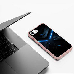 Чехол iPhone 7/8 матовый Синяя неоновая полоса на черном фоне, цвет: 3D-светло-розовый — фото 2