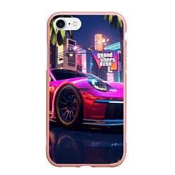 Чехол iPhone 7/8 матовый GTA 6 auto, цвет: 3D-светло-розовый