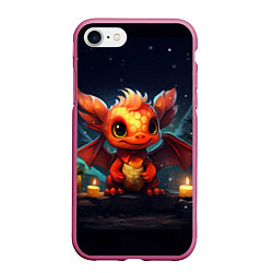 Чехол iPhone 7/8 матовый Новогодний дракончик 2024, цвет: 3D-малиновый