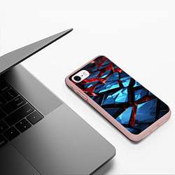 Чехол iPhone 7/8 матовый Синие абстрактные плиты и красное свечение, цвет: 3D-светло-розовый — фото 2