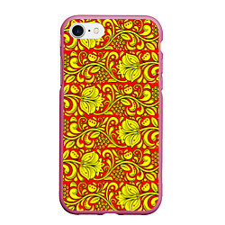 Чехол iPhone 7/8 матовый Хохломская роспись золотистые цветы и ягоды на кра, цвет: 3D-малиновый