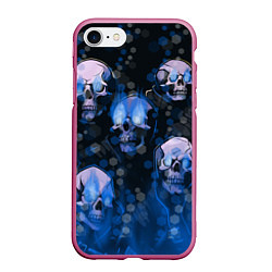 Чехол iPhone 7/8 матовый Синие черепа на чёрном фоне, цвет: 3D-малиновый