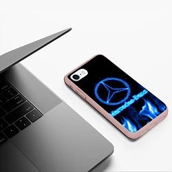 Чехол iPhone 7/8 матовый Mercedes-benz blue neon, цвет: 3D-светло-розовый — фото 2