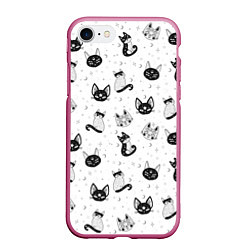 Чехол iPhone 7/8 матовый Черно-белые магические котики - паттерн, цвет: 3D-малиновый