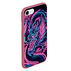 Чехол iPhone 7/8 матовый Neon Japanese dragon - irezumi, цвет: 3D-малиновый — фото 2