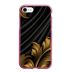 Чехол iPhone 7/8 матовый Лепнина золотые узоры на черной ткани, цвет: 3D-малиновый