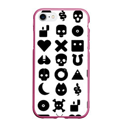 Чехол iPhone 7/8 матовый Love death robots pattern white, цвет: 3D-малиновый