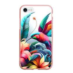 Чехол iPhone 7/8 матовый Райская птица - тропики, цвет: 3D-светло-розовый