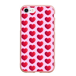 Чехол iPhone 7/8 матовый Красные сердца на розовом фоне, цвет: 3D-светло-розовый