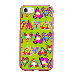 Чехол iPhone 7/8 матовый Разноцветные сердца в мексиканском стиле