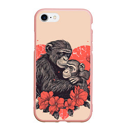 Чехол iPhone 7/8 матовый Влюбленные обезьяны 14 февраля, цвет: 3D-светло-розовый