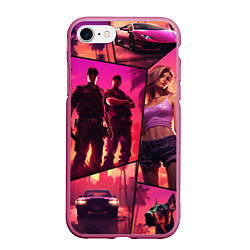 Чехол iPhone 7/8 матовый GTA V style art, цвет: 3D-малиновый