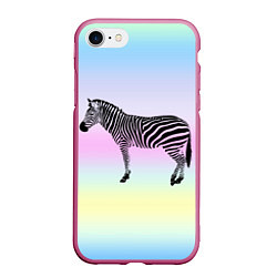 Чехол iPhone 7/8 матовый Зебра по радужном фоне, цвет: 3D-малиновый