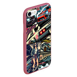 Чехол iPhone 7/8 матовый Japanese cars art, цвет: 3D-малиновый — фото 2