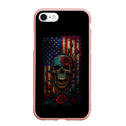 Чехол iPhone 7/8 матовый Skull - USA, цвет: 3D-светло-розовый