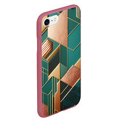 Чехол iPhone 7/8 матовый Арт деко зеленый и золотой узор из геометрических, цвет: 3D-малиновый — фото 2