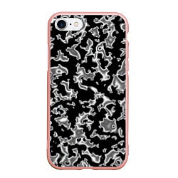 Чехол iPhone 7/8 матовый Капли жидкого металла - камуфляж на чёрном, цвет: 3D-светло-розовый
