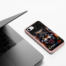 Чехол iPhone 7/8 матовый Русский волк на фоне флага России, цвет: 3D-светло-розовый — фото 2