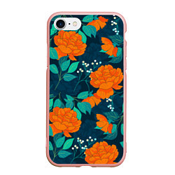 Чехол iPhone 7/8 матовый Паттерн с оранжевыми цветами