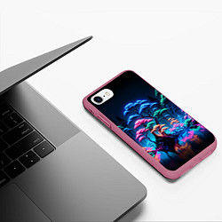 Чехол iPhone 7/8 матовый Неоновый лес - нейросеть, цвет: 3D-малиновый — фото 2