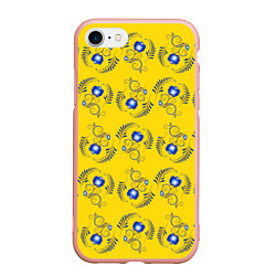 Чехол iPhone 7/8 матовый Узор - цветы гжель на желтом фоне, цвет: 3D-светло-розовый